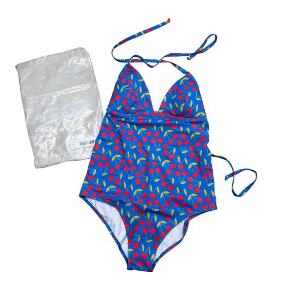 Boden Symi String Swimsuit Gallery Blue Cherry Scatter US 14 Long NWT - Picture 9 of 9